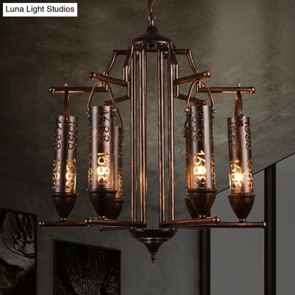 Rustic Iron Flute Hanging Light: Creative Chandelier with Number Design, Perfect for Bars