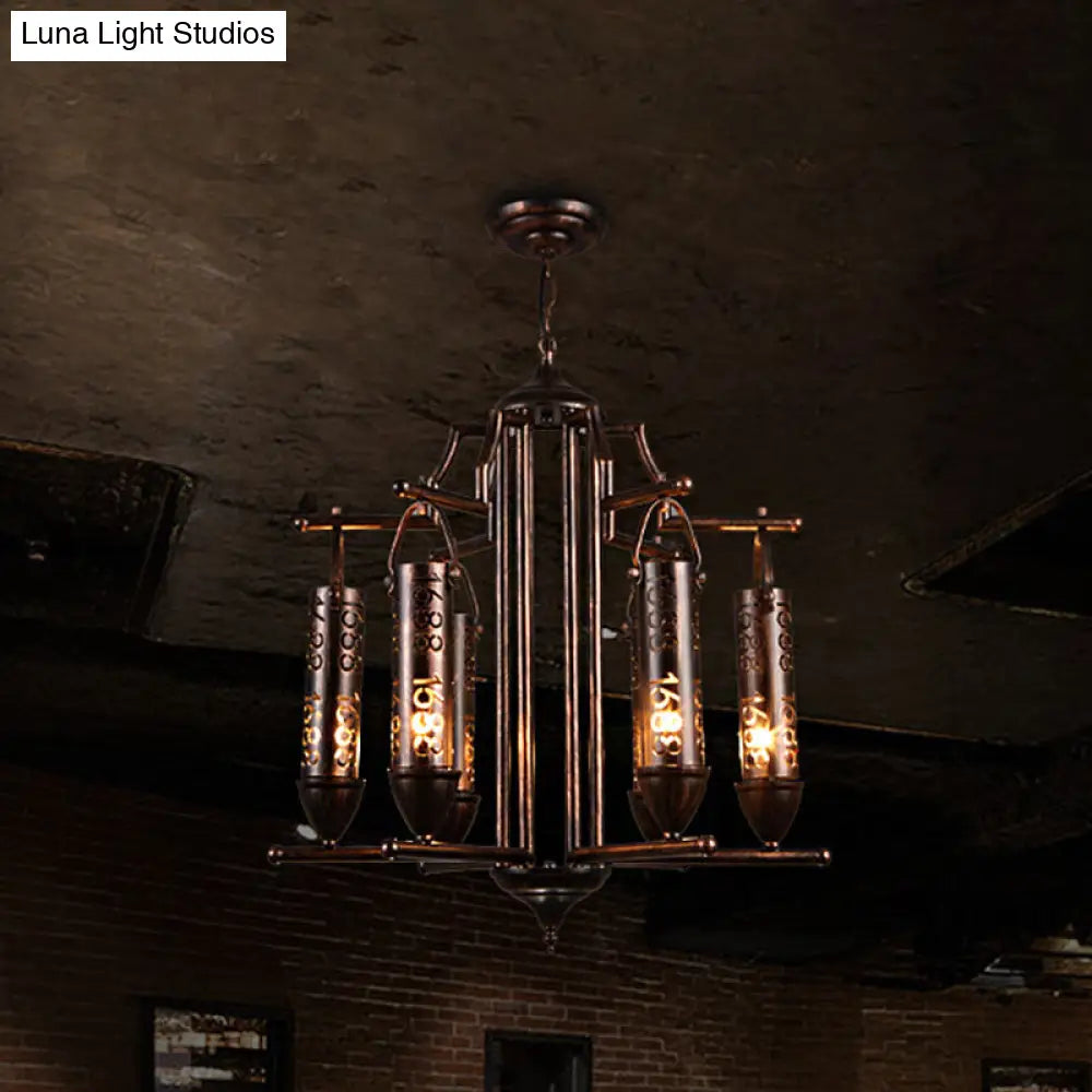 Rustic Iron Flute Hanging Light: Creative Chandelier with Number Design, Perfect for Bars