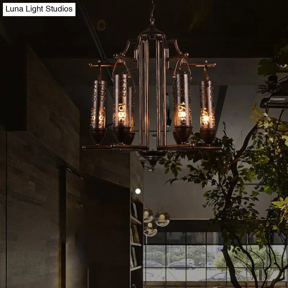 Rustic Iron Flute Hanging Light: Creative Chandelier with Number Design, Perfect for Bars