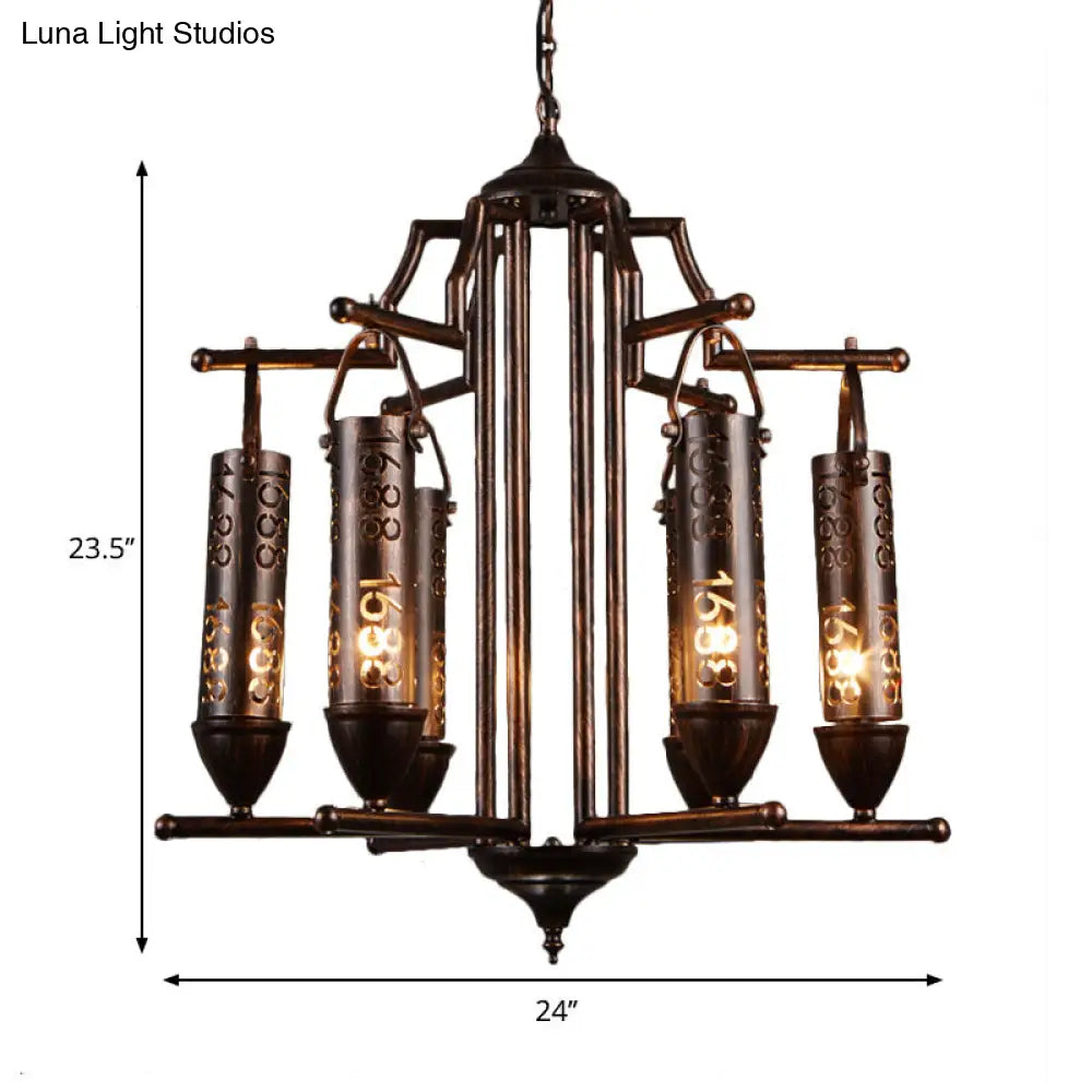 Rustic Iron Flute Hanging Light: Creative Chandelier with Number Design, Perfect for Bars