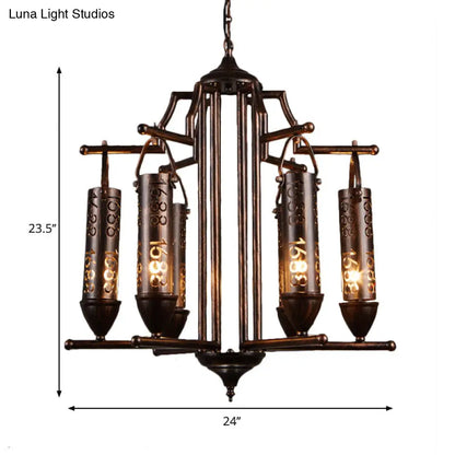 Rustic Iron Flute Hanging Light: Creative Chandelier with Number Design, Perfect for Bars