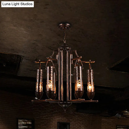 Rustic Iron Flute Hanging Light: Creative Chandelier with Number Design, Perfect for Bars