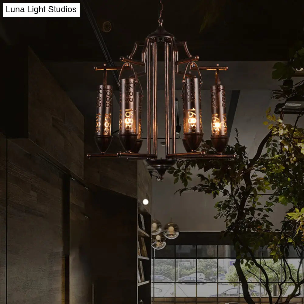 Rustic Iron Flute Hanging Light: Creative Chandelier with Number Design, Perfect for Bars