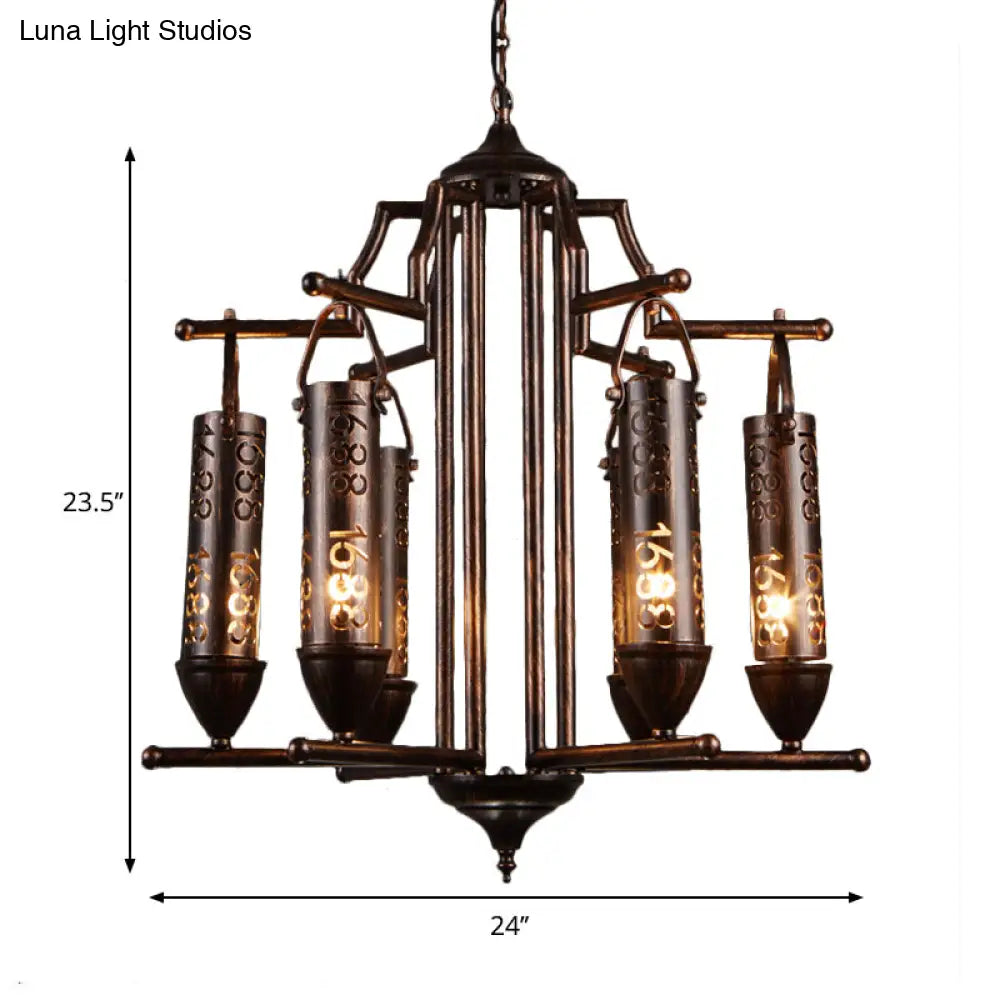 Rustic Iron Flute Hanging Light: Creative Chandelier with Number Design, Perfect for Bars