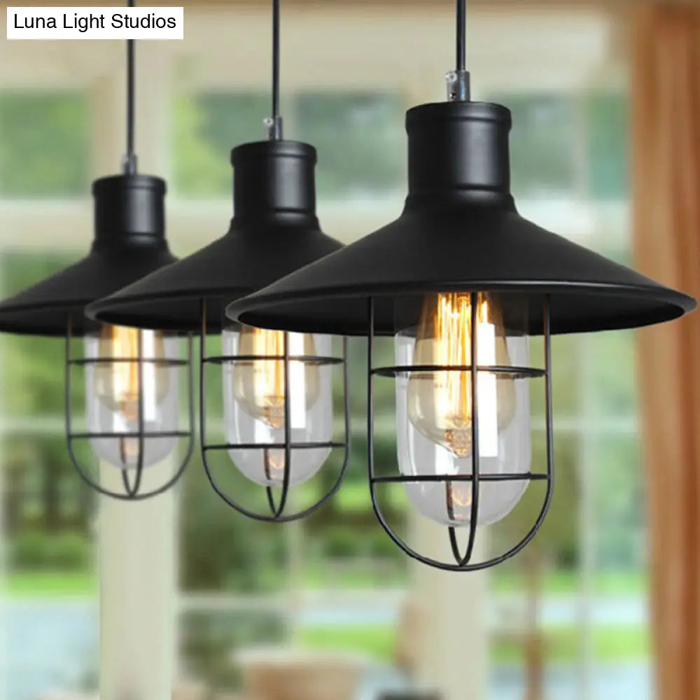 Rustic Iron Saucer Dining Room Pendulum Light - Black Pendant Lamp with 2 Extra Shade Guards - 10.5"/14" Wide - 1 Bulb