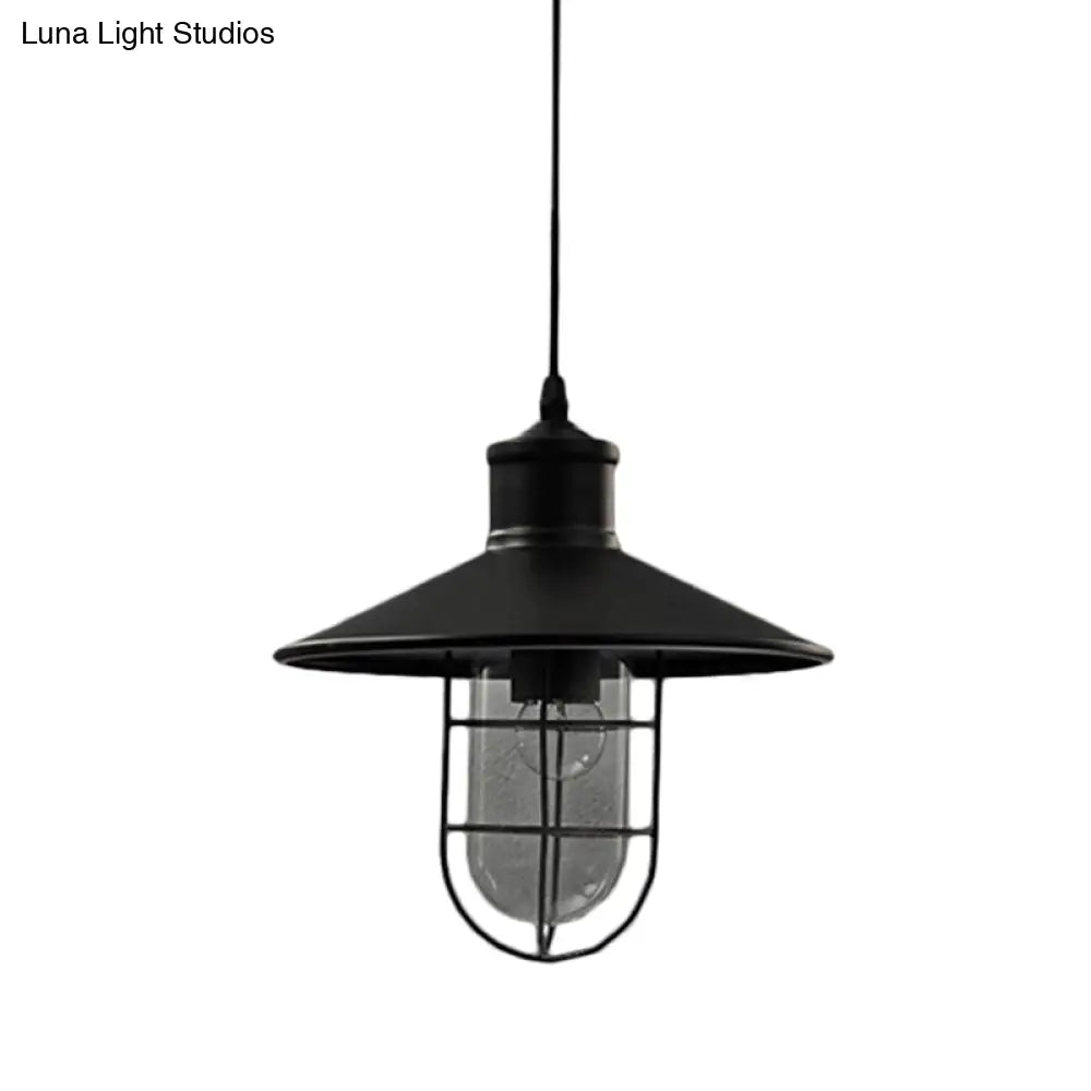 Rustic Iron Saucer Dining Room Pendulum Light - Black Pendant Lamp with 2 Extra Shade Guards - 10.5"/14" Wide - 1 Bulb