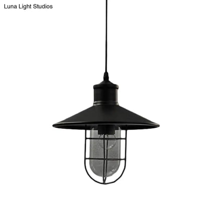 Rustic Iron Saucer Dining Room Pendulum Light - Black Pendant Lamp with 2 Extra Shade Guards - 10.5"/14" Wide - 1 Bulb