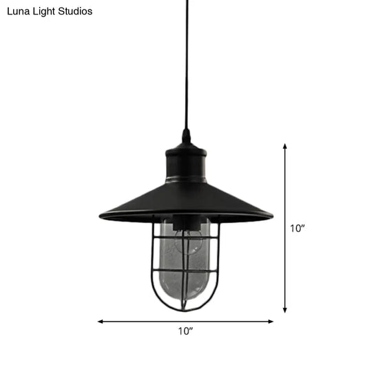 Rustic Iron Saucer Dining Room Pendulum Light - Black Pendant Lamp with 2 Extra Shade Guards - 10.5"/14" Wide - 1 Bulb