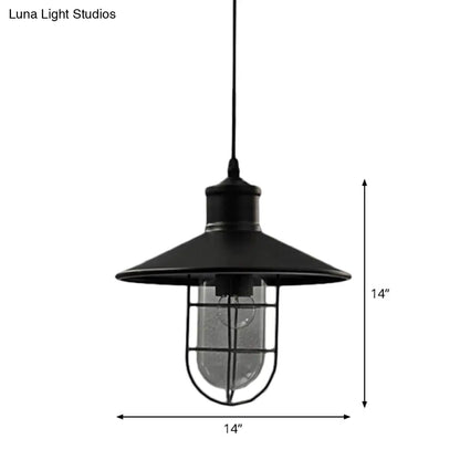 Rustic Iron Saucer Dining Room Pendulum Light - Black Pendant Lamp with 2 Extra Shade Guards - 10.5"/14" Wide - 1 Bulb