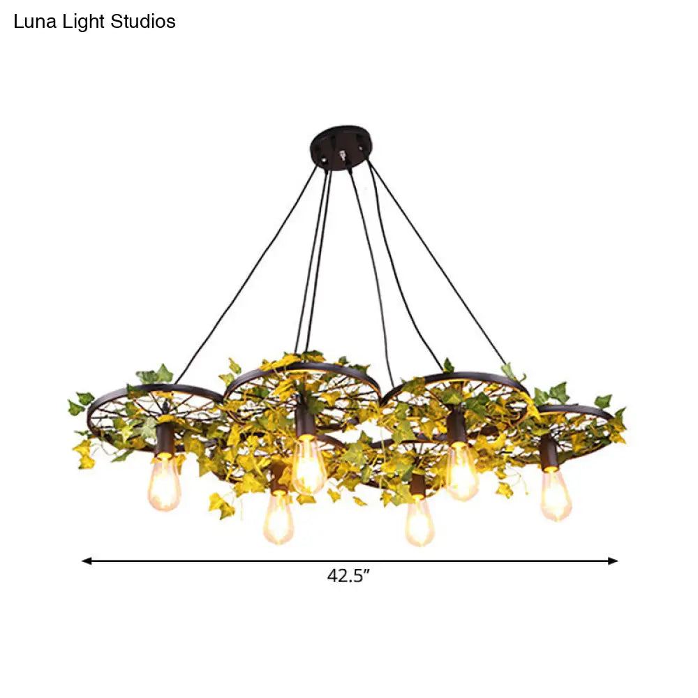 Rustic Iron Wheel Chandelier - Black with 1/3/6 Bulbs - Perfect for Restaurant Plant Pendant Lighting