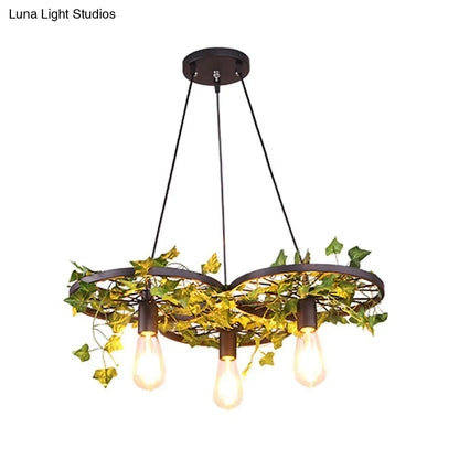 Rustic Iron Wheel Chandelier - Black with 1/3/6 Bulbs - Perfect for Restaurant Plant Pendant Lighting