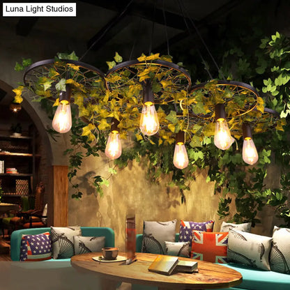 Rustic Iron Wheel Chandelier - Black with 1/3/6 Bulbs - Perfect for Restaurant Plant Pendant Lighting