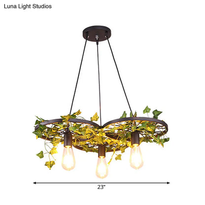 Rustic Iron Wheel Chandelier - Black with 1/3/6 Bulbs - Perfect for Restaurant Plant Pendant Lighting