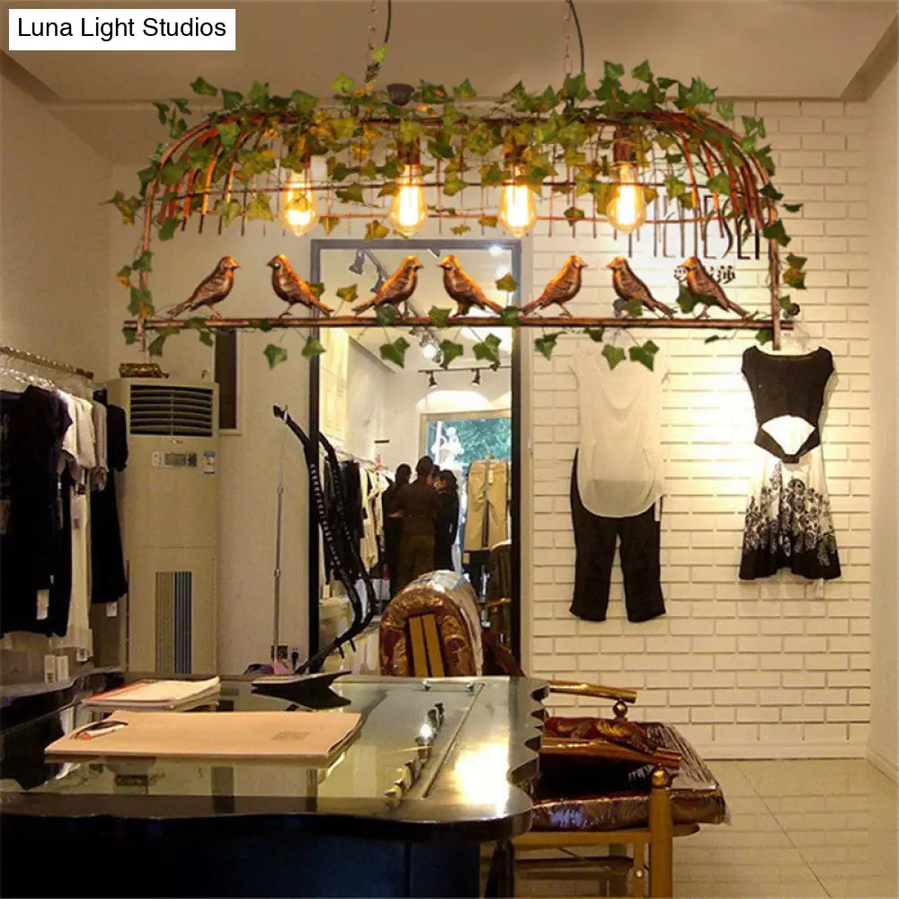 ديكوربايتس™ مصباح سقف ريفي على شكل جزيرة مع تركيبات قفص طيور من الحديد الزهر، ديكور على شكل طيور وأوراق شجر