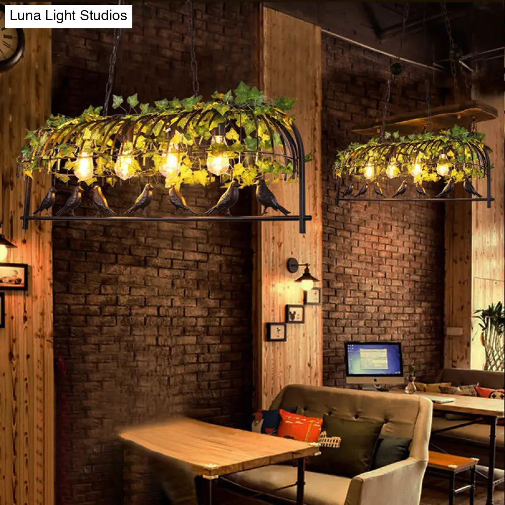 ديكوربايتس™ مصباح سقف ريفي على شكل جزيرة مع تركيبات قفص طيور من الحديد الزهر، ديكور على شكل طيور وأوراق شجر