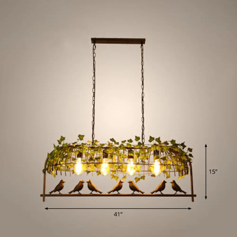 ديكوربايتس™ مصباح سقف ريفي على شكل جزيرة مع تركيبات قفص طيور من الحديد الزهر، ديكور على شكل طيور وأوراق شجر
