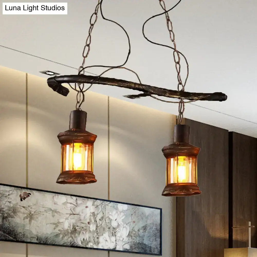 Decorbites™ rustic kerosene island lamp with 2 lights clear glass amber shades antique brass finish ideal for 220v-240v use