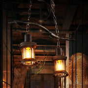 Two rustic decorbites™ kerosene island lamps with clear amber glass and antique brass finish for coffee shop lighting 220v-240v