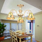 Rustic Leaf Chandelier Lamp with Curved Arm - Beige Glass - 3/5/6/8 Lights - Ideal for Living Rooms