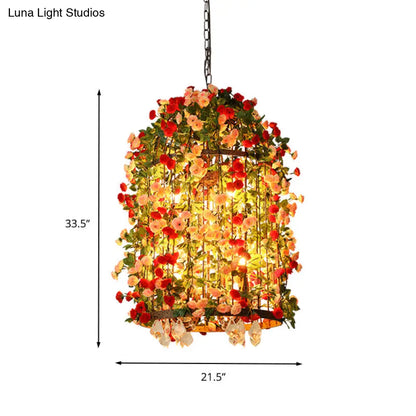 Rustic LED Birdcage Chandelier with Crystal Accent and 8 Bulbs