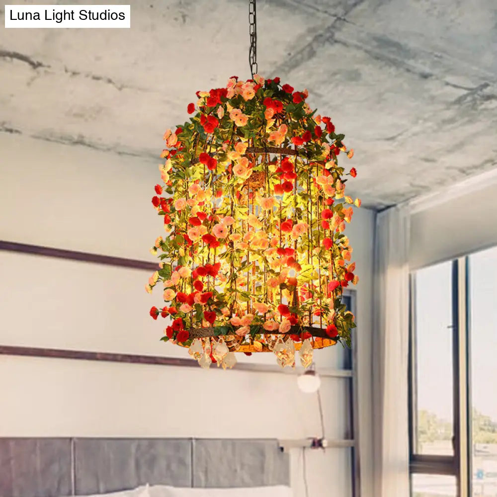 Rustic LED Birdcage Chandelier with Crystal Accent and 8 Bulbs