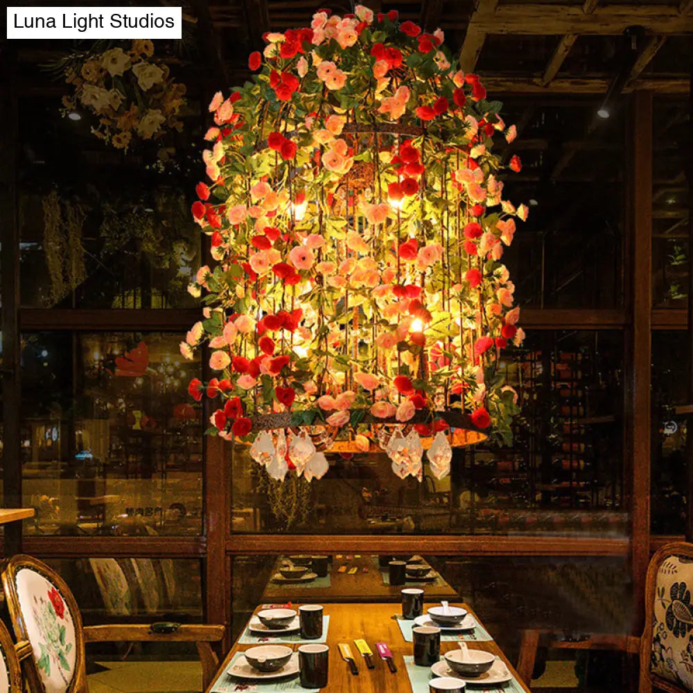 Rustic LED Birdcage Chandelier with Crystal Accent and 8 Bulbs