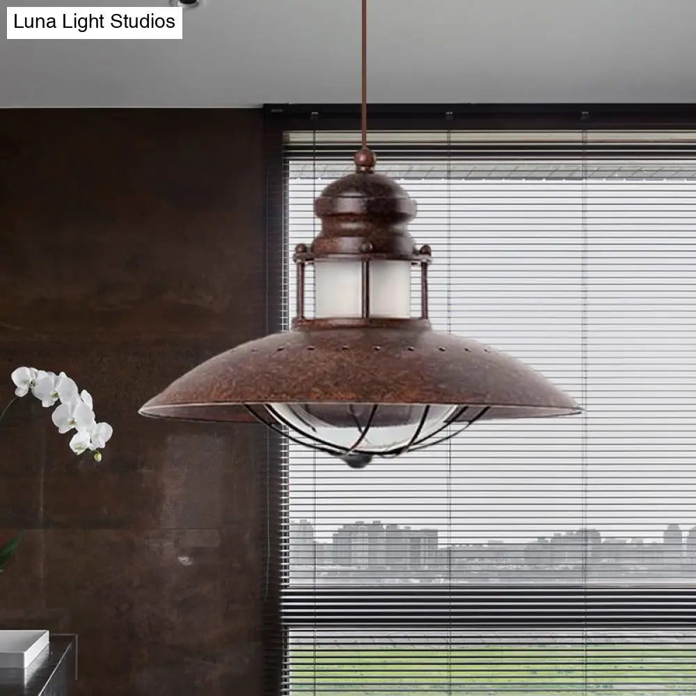 Rustic LED Pendant Lamp - Farmhouse Style with Flared Iron Shade