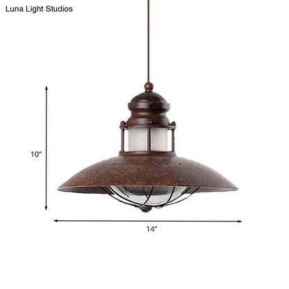 Rustic LED Pendant Lamp - Farmhouse Style with Flared Iron Shade