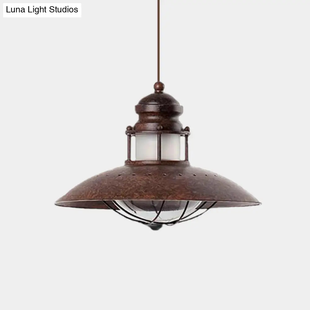 Rustic LED Pendant Lamp - Farmhouse Style with Flared Iron Shade