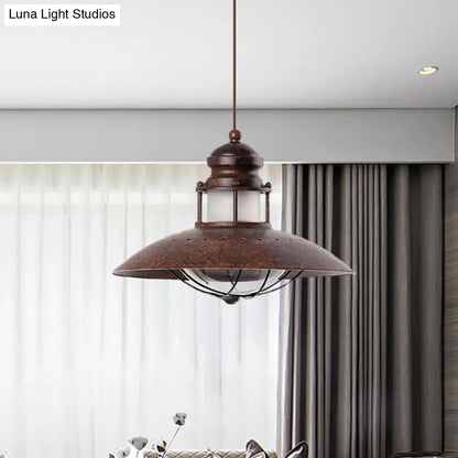 Rustic LED Pendant Lamp - Farmhouse Style with Flared Iron Shade