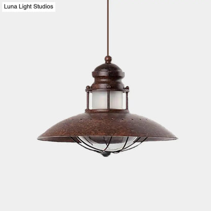 Rustic LED Pendant Lamp - Farmhouse Style with Flared Iron Shade