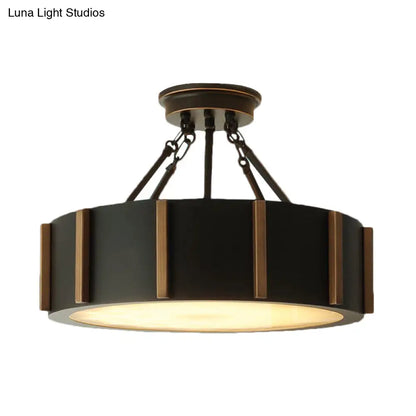 DecorBites™ DecorBites™ Rustic LED Semi Flush Drum Light - Warm Black Metallic Close-to-Ceiling Fixture, 18" Width
