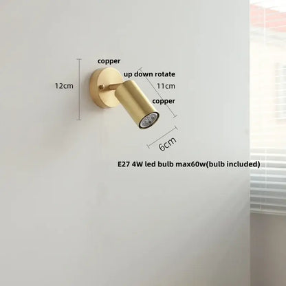 Rustic led walnut wood wall sconce with copper-finished adjustable spotlight for bedroom decorbites led walnut lighting