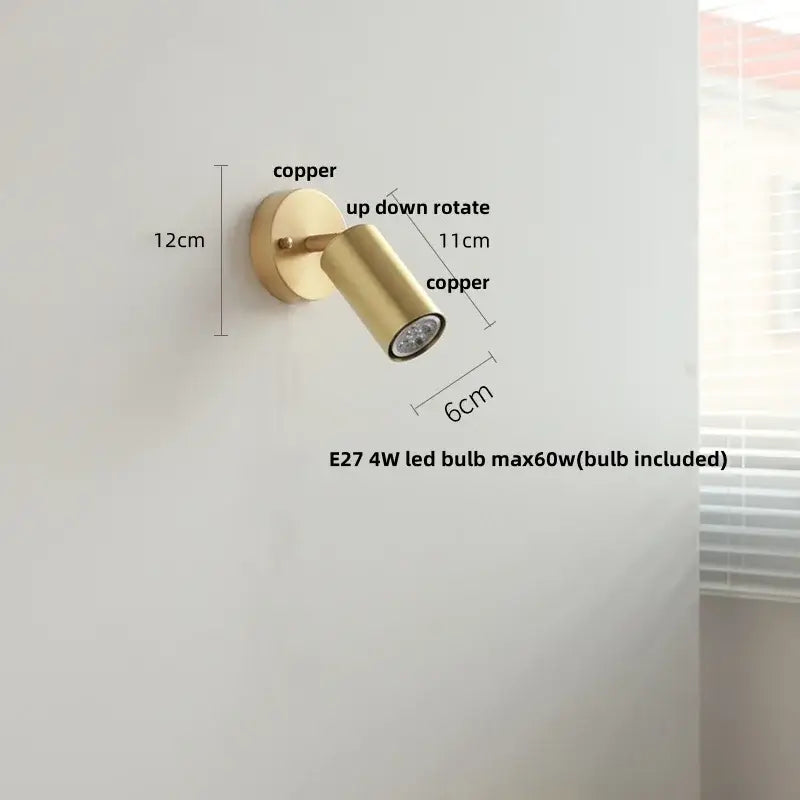 Rustic led walnut wood wall sconce with copper-finished adjustable spotlight for bedroom decorbites led walnut lighting
