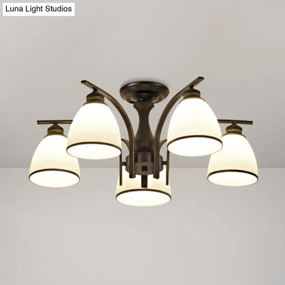 DecorBites™ DecorBites™ Rustic Living Room Shaded Cream Glass Semi Flush Light Ceiling Chandelier