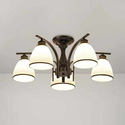 DecorBites™ DecorBites™ Rustic Living Room Shaded Cream Glass Semi Flush Light Ceiling Chandelier