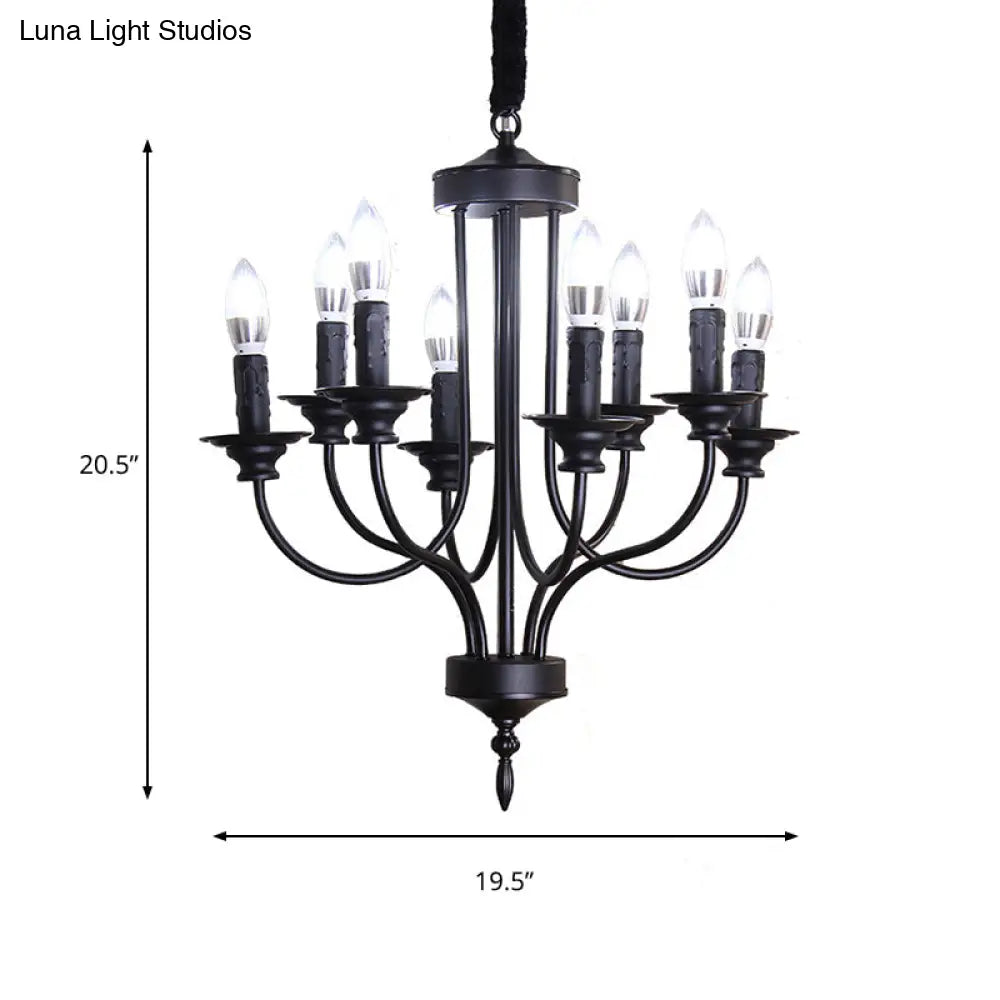 Rustic Lodge Black Chandelier - Multi Light Metallic Design with Exposed Bulbs - Indoor Hanging Lamp
