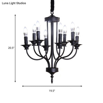 Rustic Lodge Black Chandelier - Multi Light Metallic Design with Exposed Bulbs - Indoor Hanging Lamp