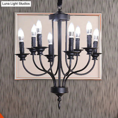 Rustic Lodge Black Chandelier - Multi Light Metallic Design with Exposed Bulbs - Indoor Hanging Lamp