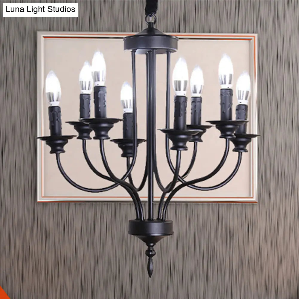 Rustic Lodge Black Chandelier - Multi Light Metallic Design with Exposed Bulbs - Indoor Hanging Lamp