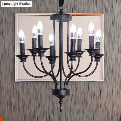 Rustic Lodge Black Chandelier - Multi Light Metallic Design with Exposed Bulbs - Indoor Hanging Lamp