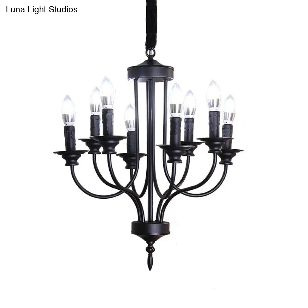 Rustic Lodge Black Chandelier - Multi Light Metallic Design with Exposed Bulbs - Indoor Hanging Lamp