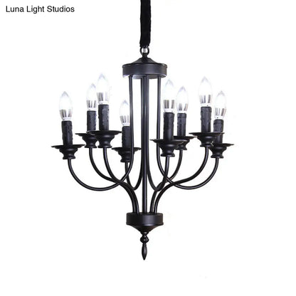Rustic Lodge Black Chandelier - Multi Light Metallic Design with Exposed Bulbs - Indoor Hanging Lamp
