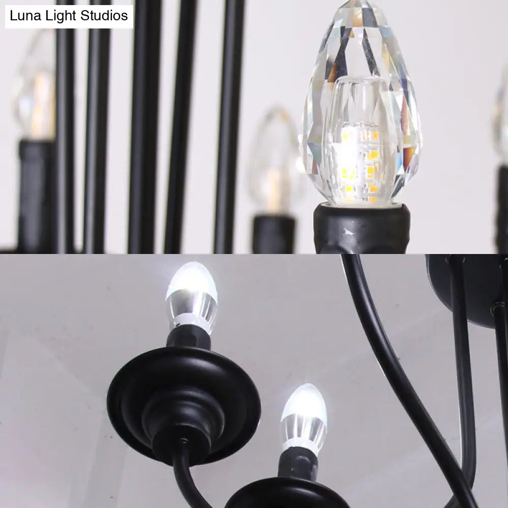 Rustic Lodge Black Chandelier - Multi Light Metallic Design with Exposed Bulbs - Indoor Hanging Lamp