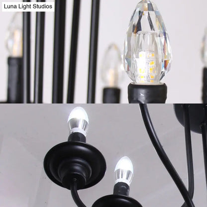 Rustic Lodge Black Chandelier - Multi Light Metallic Design with Exposed Bulbs - Indoor Hanging Lamp