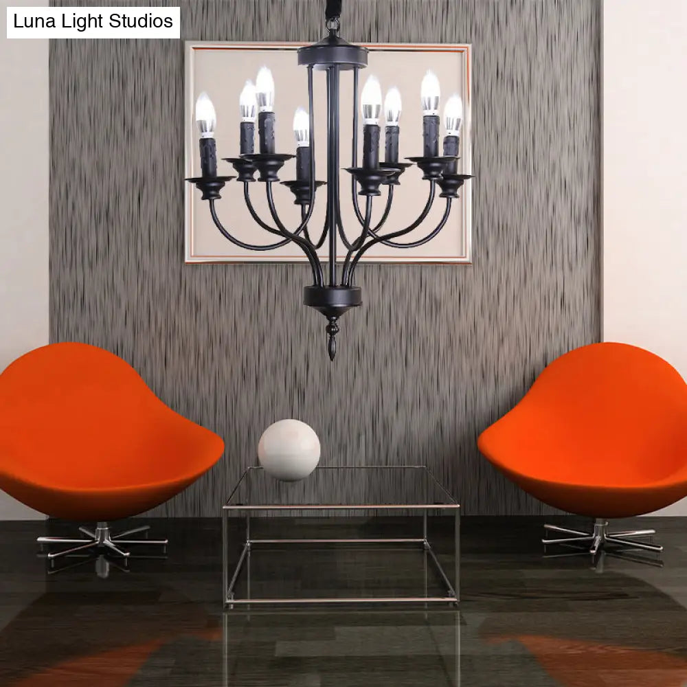 Rustic Lodge Black Chandelier - Multi Light Metallic Design with Exposed Bulbs - Indoor Hanging Lamp