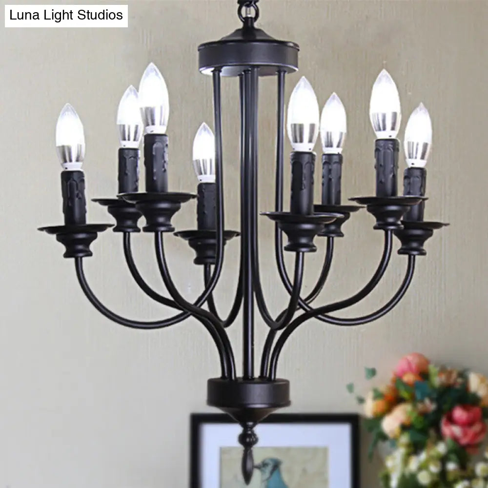 Rustic Lodge Black Chandelier - Multi Light Metallic Design with Exposed Bulbs - Indoor Hanging Lamp