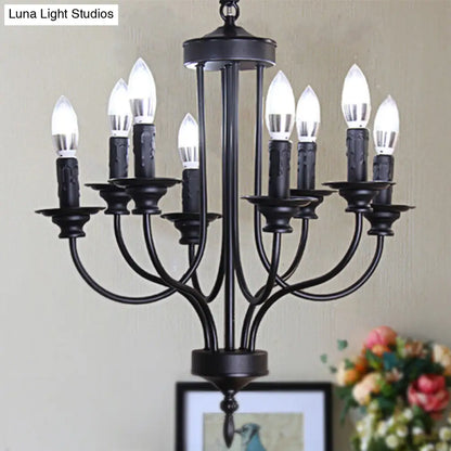 Rustic Lodge Black Chandelier - Multi Light Metallic Design with Exposed Bulbs - Indoor Hanging Lamp