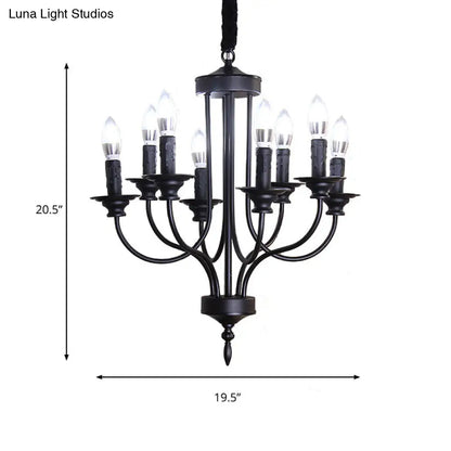 Rustic Lodge Black Chandelier - Multi Light Metallic Design with Exposed Bulbs - Indoor Hanging Lamp