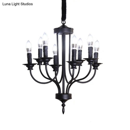 Rustic Lodge Black Chandelier - Multi Light Metallic Design with Exposed Bulbs - Indoor Hanging Lamp